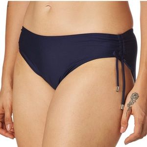 Calvin Klein Women's Side Shirred Bikini Swimsuit Bottom Large Marine Navy Blue